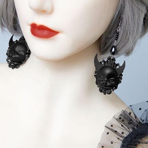 Gothic Punk Black Lolita Earrings Devil Death Earrings Witch Babys Dolls Drop Earrings Halloween Costume Fashion Jewelry