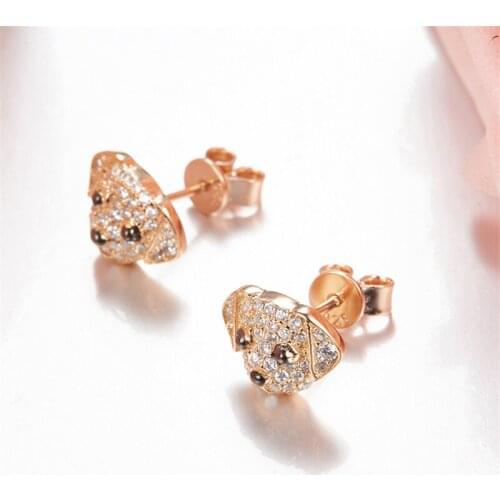 Cartoon Dog Design Stud Earrings fashion jewelry 2018 Adorable Puppy Jewelry Collection Rose gold 925 sterling silver Earrings