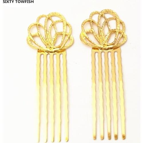 SIXTY TOWFISH 10 Pieces 24*69mm Alloy Silver/KC Gold Color Fancy Hair Combs Fashion Hairwear Jewelry Accessory Hairclips