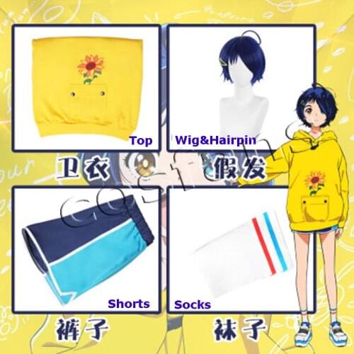 Anime WONDER EGG PRIORITY Ohto Ai Hoodie Unisex Yellow Loose Style Pullover Ai Sweatshirt Cosplay Outfits Ohto Ai Cosplay Wig