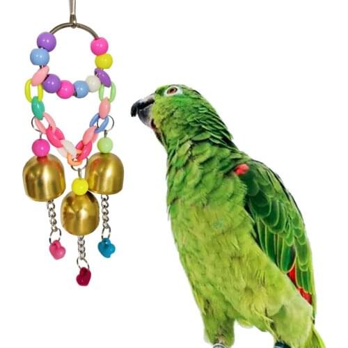 Pet Products Bird Supplies Parrot Toys Colored plastic bead metal bell Strings Cage Stand Sound Chew toys
