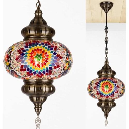 Turkish Moroccan Mosaic Tiffany Glass Stained Ceiling Hanging Light Lamp Lantern Boho Pendant Chandelier for Bedroom Decor - 10