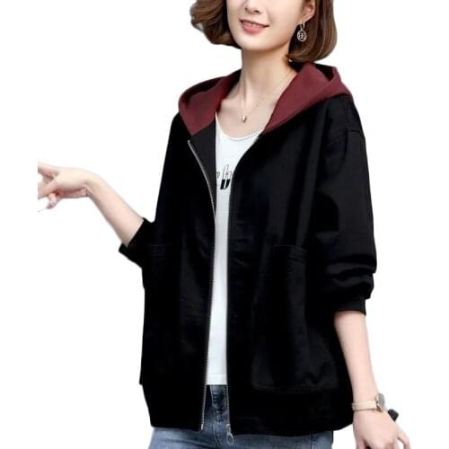 Womens Fashion Loose Hooded Jacket Outerwear New Spring Autumn Casual Parka Overcoat Korean Trench Coat Plus Size Tops Tide 4XL