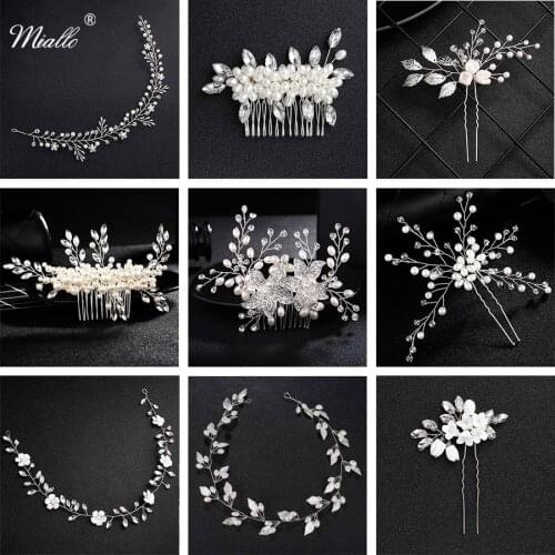 Miallo 2019 Fashion Pearls Hair Pins Hair Accessory Jewelry Pearl Hair Clip Comb Rhinestones Women Headpieces