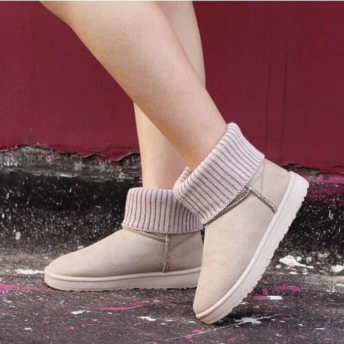 Winter Warm Shoes Women Flat Snow Boots Suede knitted Ankle Boots Ladies Plush Platform Comfort Flock Female Footwear