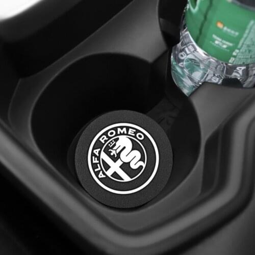 2Pcs Car Styling Cup Mat PU Leather Coaster Water Slot Non-Slip Pad For Alfa Romeo Giulia Giulietta GT Spider Stelvio Mito