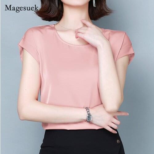 2021 Fashion Summer Sexy Casual Silk Shirts Women Solid Satin Blouse Shirt Tops Party Girls Women Blouse Blusas Femininas 9498