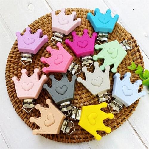 3pcs Crown Shaped Pacifier Clip Silicone Bead Baby Teether teething Accessories Clip Nipple Clasps Toy DIY Bead Tool