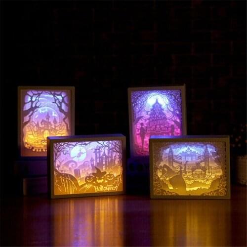 3D Paper Carving Night Lights LED Table Lamp Bedroom Bedside Night Lights Christmas Halloween Carved Decor Lamp Birthday Gifts
