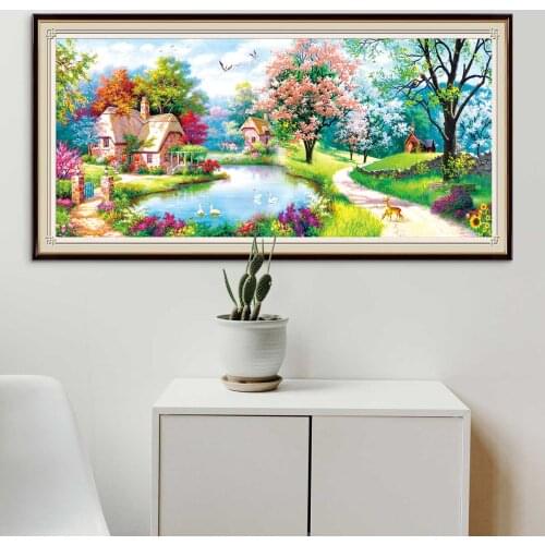 Diamond Painting Tree Flower Full Round Square Drill New Arrival Villa Diamond Mosaic Embroidery Painting Rhinestone Home Decor