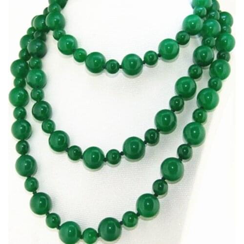 Wholesale diy long chain jewelry charm necklace round green jades stone chalcedony 8mm 12mm beads gifts 46inch MY5180