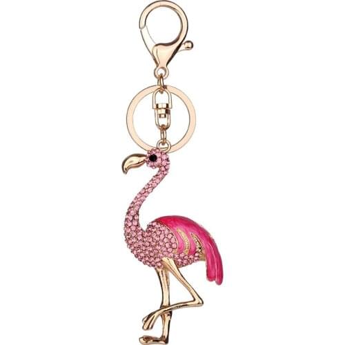 1 pc Portable Flamingo key chain Womens Keychain Pendant Key Phone Clip Buckle Chains Bag Chain Pendant Car Accessory