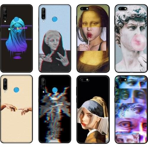 Black tpu Case For Huawei Honor 20 Lite 10 10i 20S 30S 30 Case Honor 7A 7s 7C 5.7 Case Cover Alternative David Mona Lisa statue