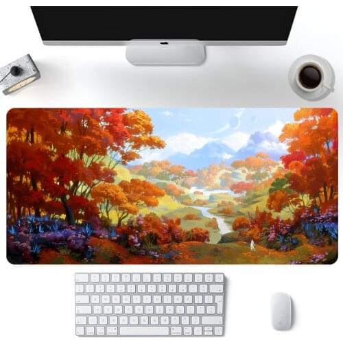 Autumn Landscape Trees Forest Planet Mountains Sky LED Mousepad RGB Glow XXL Mouse Pad 90x40cm Desk Pad DIY Custom Mouse Carpet
