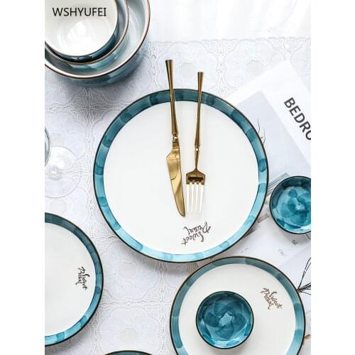 Ins wind starry ceramic plate round gold letters western steak salad dessert cake sushi home kitchen storage decorative plate