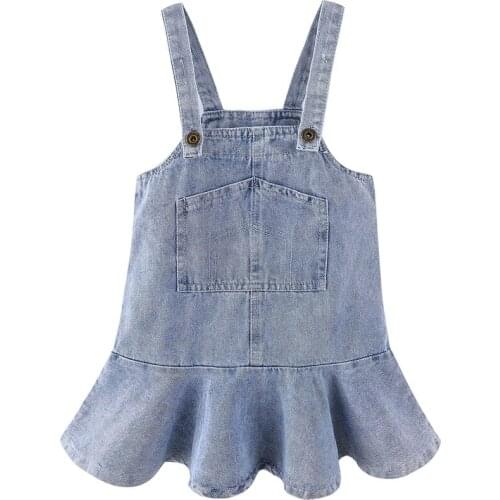 Summer Kids Little Girls Dresses Denim Overalls Girl Skirtall Jumper Plain Girls Pinafore Mini Dress Toddler Girl Spring Clothes