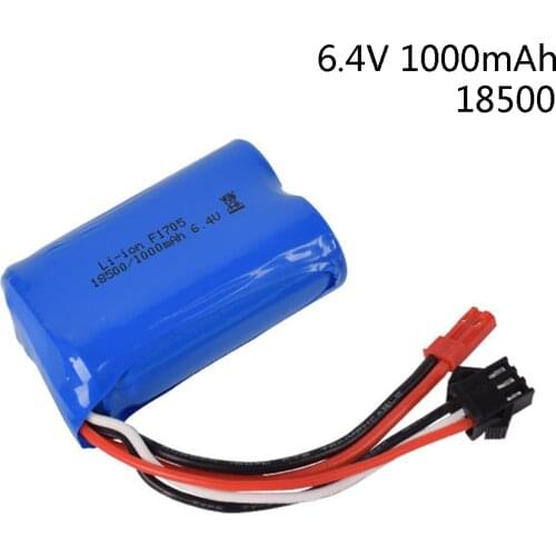 6.4V 1000mAh Li-ion battery 18500 For wltoys A303 A313 A323 A333 1/12 RC car toys battery accessories 6.4 V battery JST-2P Plug