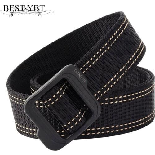 Best YBT Unisex Nylon belt fashion high quality Plastic ring buckle Men belt outdoor casual sport Men and Women cowboy belt