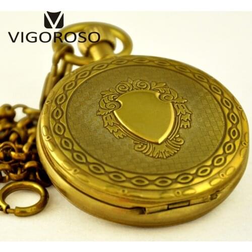 Full Hunter Copper Antique Vintage Hand Winding Mechanical Pocket Watch Fob Chain Pendant Clock Luxury Women Men Retro Gifts