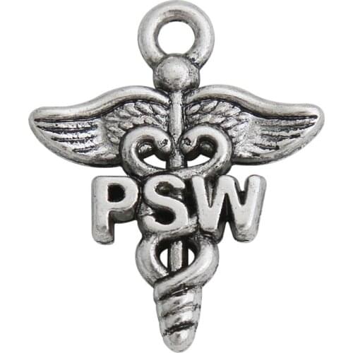 RAINXTAR Fashion Antique Silver Color Alloy Personal Support Worker Charms Medical PSW Charms 19*23mm 50pcs AAC1553