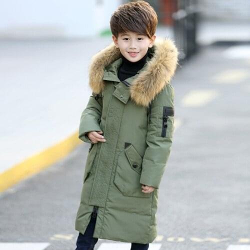 Fashion New Style WWinter Jackets Fur Hooded Teenage Boys Winter Coats Children Duck DownJackets wear FoLong Section Down Jacket