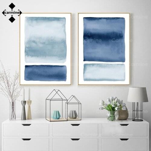 Ocean Coastal Wall Art Canvas Print Blue Nordic Posters Watercolor Abstract Painting Indigo Wall Pictures Living Room Wall Decor