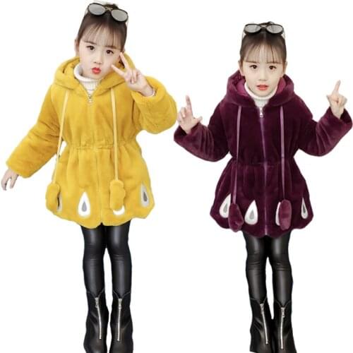 New Thick Keep Warm Winter Jacket For Girls Autumn Big Size Hooded Plush Lovely Kids Outerwear Teenager Long Windbreaker Coat