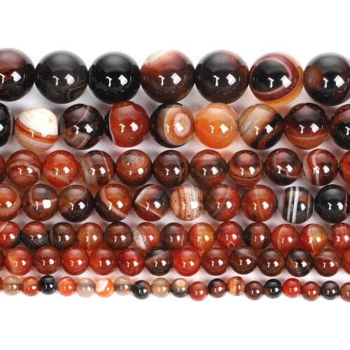 Natural Stone Brown Agates Stripe Charm Round Loose Beads For Jewelry Making Needlework Bracelet Diy Strand 4-12MM