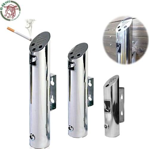 OSKYER 2L Outdoor Cylinder Wall Mounted Ashtray Stainless Steel 18-8 Cigarette Ash Bin Lockable