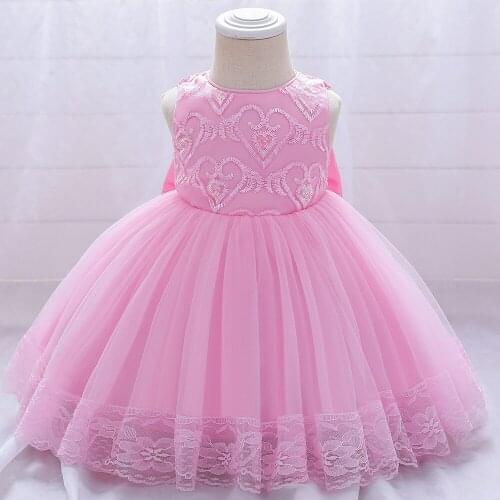 PinkGirls Dresses For Kids Lace Flower Princess Tutu Fluffy Vestidos Wedding and Party Summer Holiday Sundress with Bow