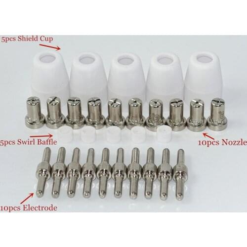 30pcs Plasma Cutting Torch Consumable Cutting Extended Long Shield Cup Swirl Baffle 40A PT31 Plasma Torch Tip Electrode Nozzle