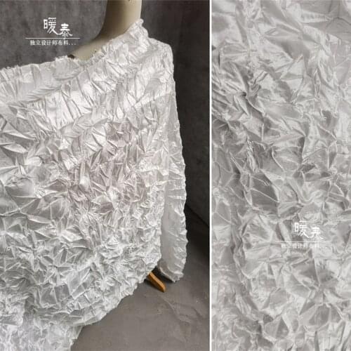 Pleated Crepe Tulle Fabric White Miyake Styled Folds DIY Patches Stage Wedding Decor Dress Skirt Clothes Designer Fabric