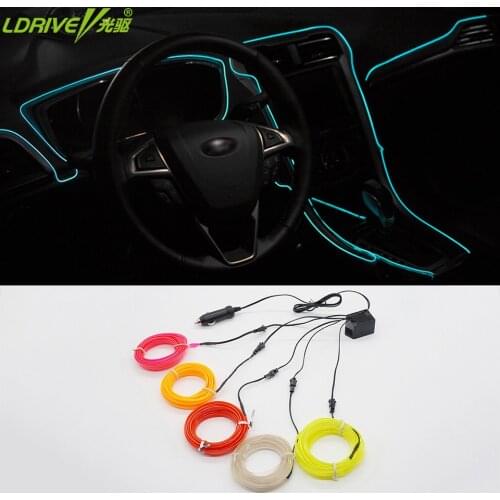 Cool 5PC 1M/2M 8color Car door Instrument console DIY Glow EL Wire Rope Tape Cable car styling Waterproof EL Cold Flexible Light