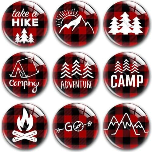 Handmade Christmas X-Mas Buffalo Plaid Camping Round Photo Glass Cabochons Demo Flat Back DIY Jewelry Making Findings Accessory