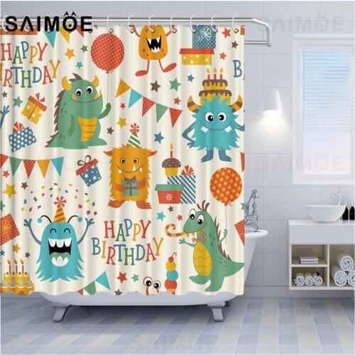 Cute Alien Cartoon Shower Curtains Curtains For Childrens Bathroom Fabric Birthday Gift Bath Curtain Bathtub Screen Waterproof