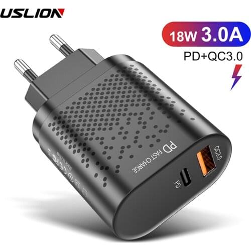USLION 36W EU/US Plug PD 3A Quick USB Charger For iPhone Micro Type C QC3.0 Fast Wall Charger For Samsung Mobile Phone Charger