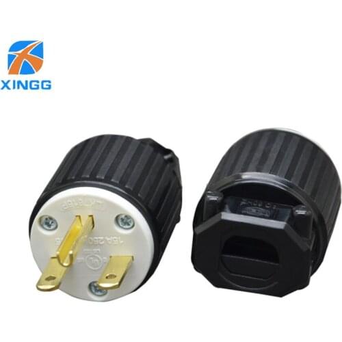 US Plug AC Power Electrical Industrial Male Locking Plug Connector Straight Blade Rewireable Female Adapter Extension Cord