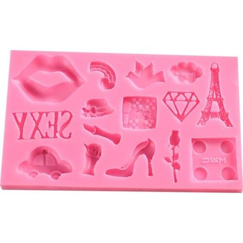 Red-lipped high heels DIA silicone mold chocolate fondant cake decoration tools handicraft gel stone resin film