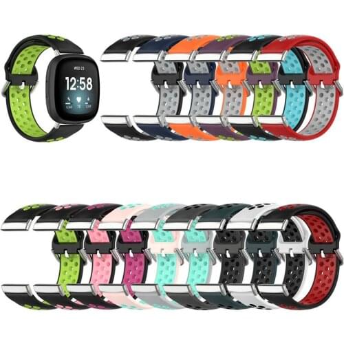 For Fitbit versa 3 silicone Double color strap Metal buckle sports breathable wristband bracelet band for fitbit sense / versa3