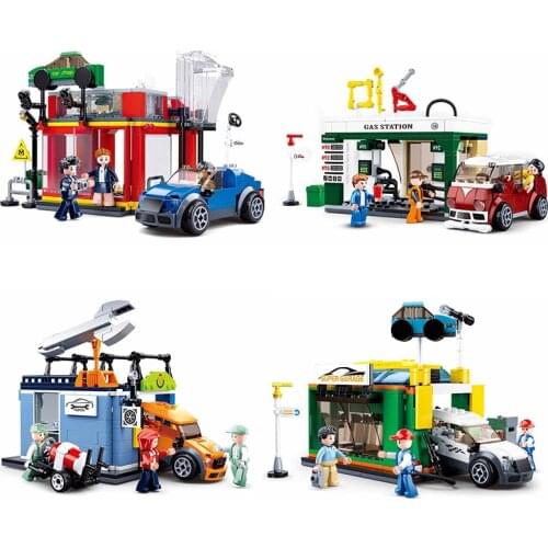 Sim City Car Repair Shop Wash Room Gas Station Models Educational Building Blocks Toys For Children 6Years DIY Birthday Present