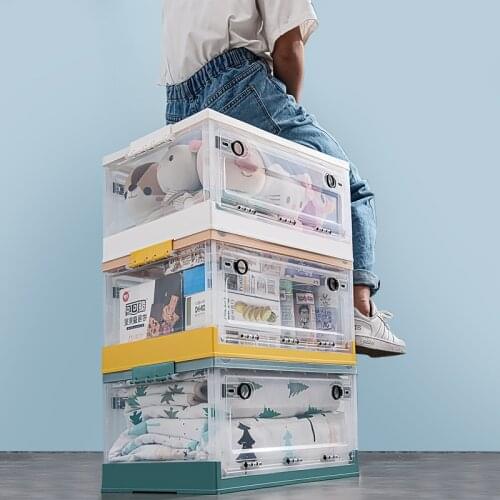 Folding Double Door Storage Box Transparent With Lid Storage Box Toy Clothes Storage Box Extra Large With Wheels