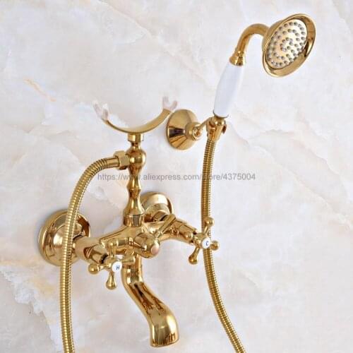 Bathtub Faucets Wall Mounted Gold Color Brass Bathtub Faucet With Hand Shower Bathroom Bath Shower Faucets Nna922