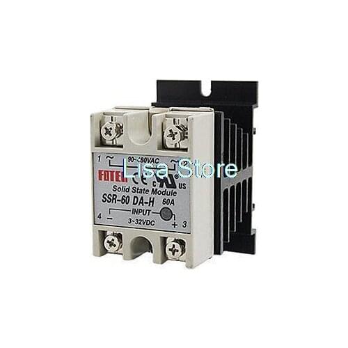 SSR-60 DA-HDC-AC DC 3-32V Input AC 90-480V Output 60A Solid State Relay w Heat Sink