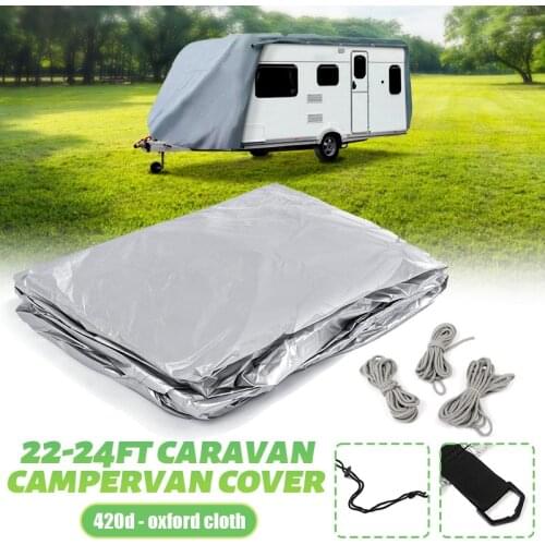 Heavy Duty 300D Oxford Grey Waterproof 22-24ft Caravan Trailer Cover Hitch Rain Dust Protect Canvas Car Accessories