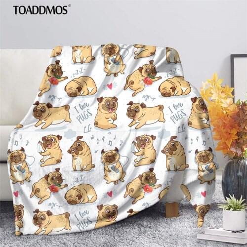 TOADDMOS Cute Funny Pug Pupies 7 Colors Blanket Warm Fall Office School Nap Knee Blanket Fall Single Sofa Quilt Throw Blankets