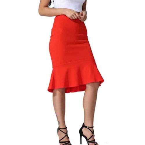Summer Mermaid Skirt New Fashion Women High Waist Solid Color Large Size Knee Length Trumpet Skirts Lady Office Wear Skirt