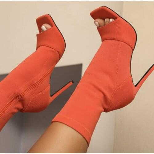 New Vogue Women Boots Sexy Pointed Toe Elastic Ankle Boots Thin High Heels Shoes Spring Autumn Female Socks Boots