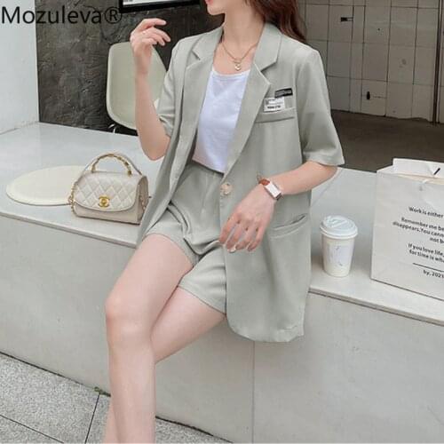 Mozuleva Chic Elegant Women 2 Pieces Blazer Sets 2021 Summer Short Sleeve Single-breasted Jackets & High Waist Suits Shorts
