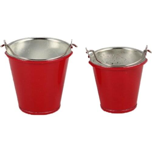 2PCS Water Bucket Models for SCX10 TRX4 RC Off-road RC Crawler Car Axial High Simulation Red Metal Portable Mini Pail
