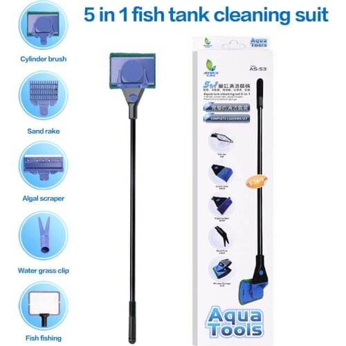 5 in 1 Aquarium Cleaning Tools Fish Tank Cleaning Tool Set Aquarium Algae Cleaner Plastic Fish Tank Brush Kits